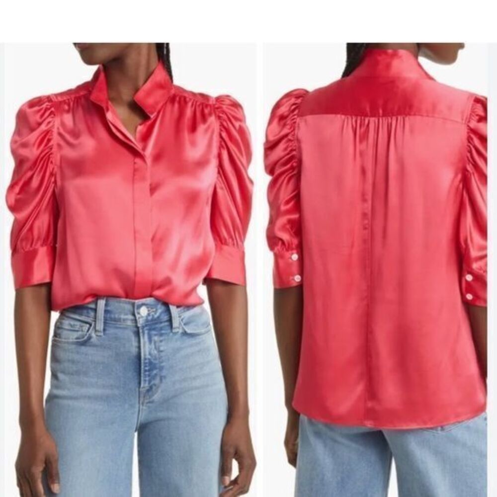 Frame Gillian Top in 100% Silk  Pink Size XL EUC